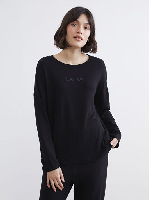 Bisiklet Yaka Bask?l? Kad?n Pijama Tak?m?