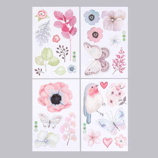 Наклейка интерьерная цветная «Птичка с бабочками и цветами», набор 4 листа, 20×30 см
