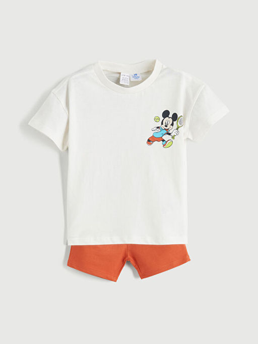 Mickey Mouse Bask?l? Erkek Bebek Ti??rt ve ?ort 2li