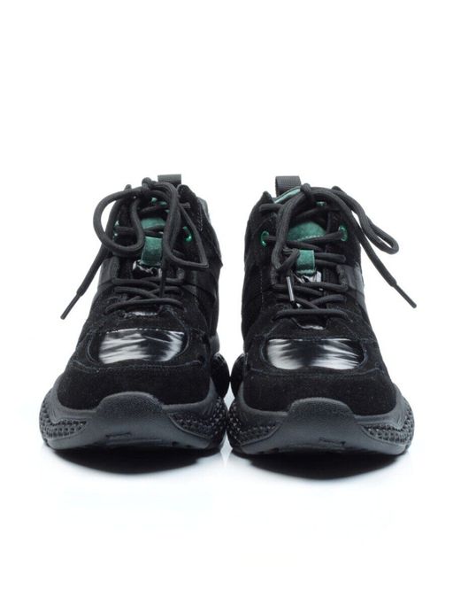 01-CSJ33-1 BLACK/GREEN Ботинки спортивные демисезонные женские (натуральная замша, байка) - Фабричный китай фото 8