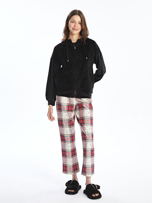 Kap??onlu Uzun Kollu Kadife Kad?n Pijama ?st