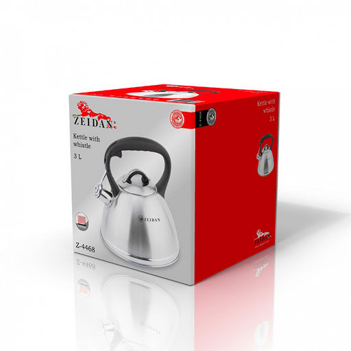 Чайник из нержавеющей стали "Zeidan" 3л, со свистком, комбинированная полировка корпуса, фиксированная бакелитовая ручка, курковый механизм, капсулированное индукционное дно, подарочная коробка (Китай) Подходит для всех видов плит, включая индукционн