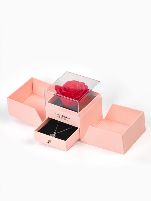 Набор с кулоном «Я тебя люблю», в коробке с розами, цвет серебро, розовая коробка