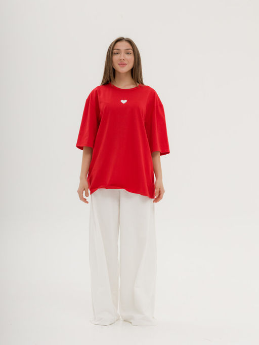 256 Оверсайз футболка, красный с сердечком