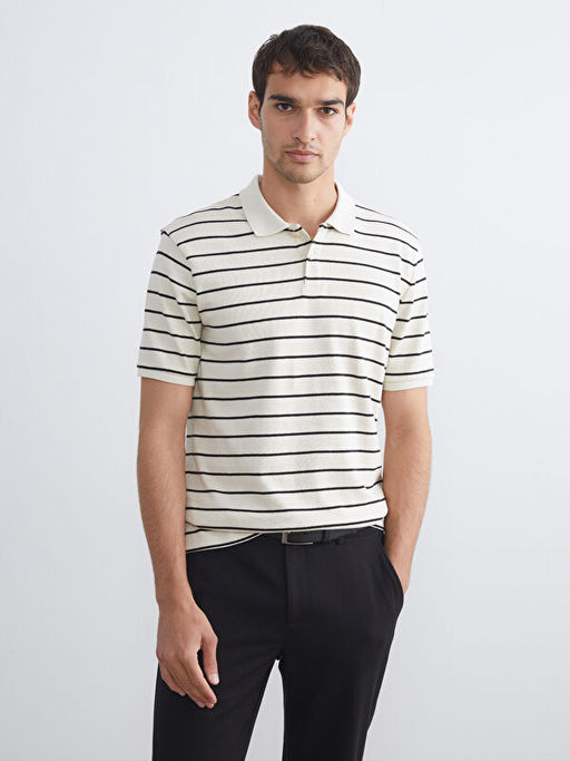 Polo Yaka ?izgili Penye Erkek Ti??rt