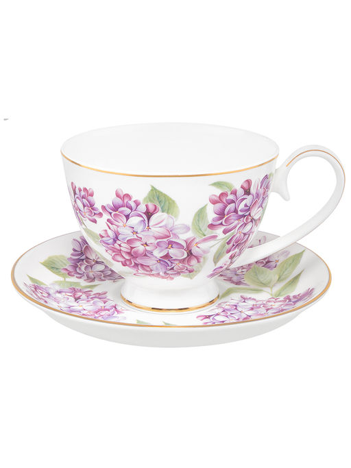 Чайная пара 2 пр. 300 мл 12,5*9,5*7 см "Сирень" на ножке, фарфор NEW BONE CHINA