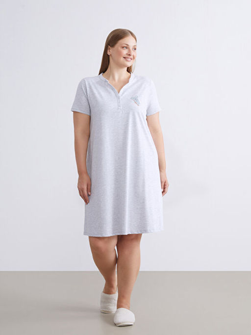 Ka??k Yaka Bask?l? Hamile Gecelik