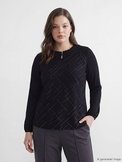 Bisiklet Yaka Desenli Bluz