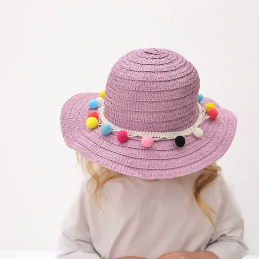 Шляпа с бомбошками для девочки MINAKU, фиолетовая, размер 50