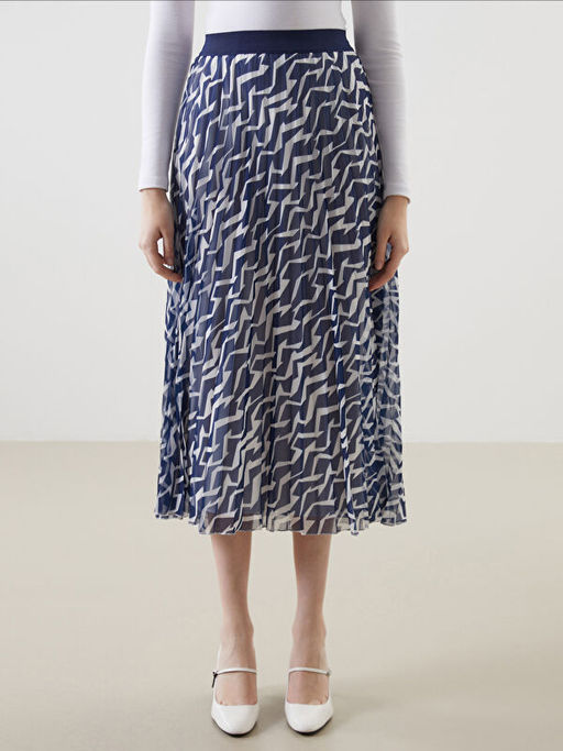 Beli Lastikli Desenli ?ifon Kad?n Pileli Etek