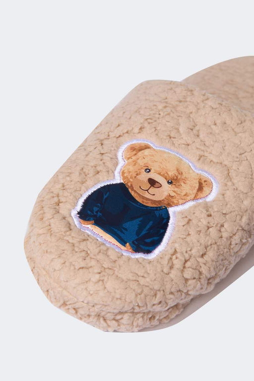 Мужские домашние тапочки на плоской подошве с принтом плюшевого мишки - Defacto фото 4