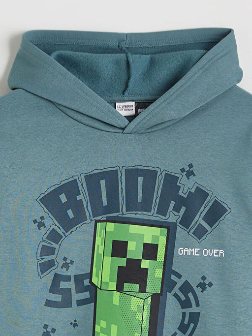 Kap??onlu Minecraft Bask?l? Erkek ?ocuk Kal?n Sweatshirt