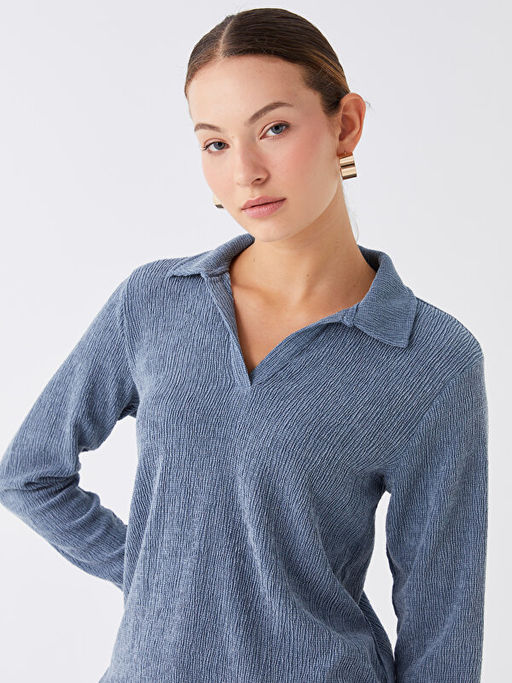 Polo Yaka D?z Uzun Kollu Kad?n Ti??rt