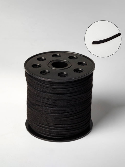 Шнур из искусственной замши на бобине, L= 90 м, ширина 2.3 мм, чёрный