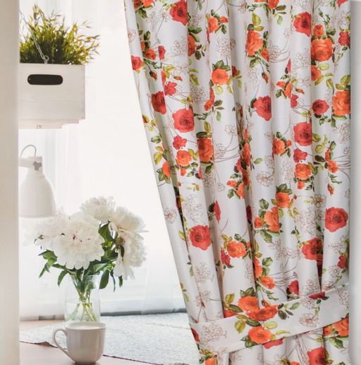 1035/PB/155, ТЕРРАКОТОВЫЕ РОЗЫ, тефлоновая пропитка, ГОТОВАЯ ШТОРА: высота 1,8 м ширина от 1,5 м (см. последнюю цифру артикула), ширина ленты 40 мм, ШТОРНАЯ ЛЕНТА