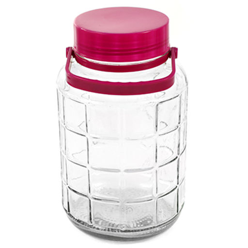 Банка стеклянная с крышкой Консервация 5л, д17см, h30см, две крышки: пластмассовая, пластмассовая винтовая крышка, с ручкой (Китай)