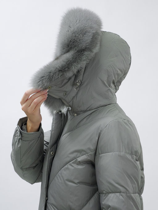 Пальто женское зимние с мехом песец люкс класса серого цвета 1316Sr
