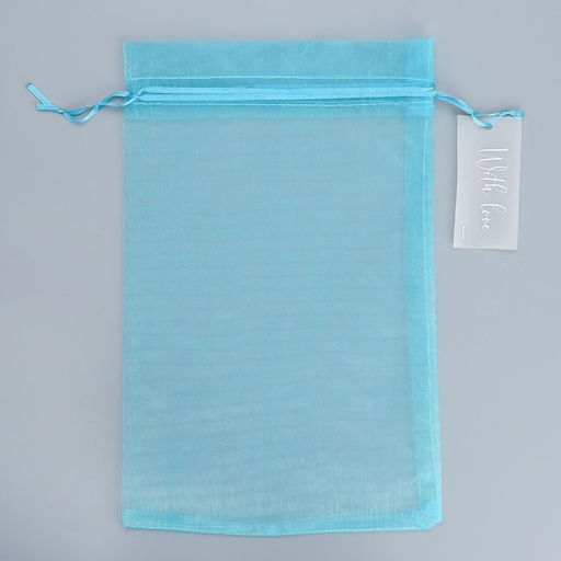 Цена за 10 шт. Мешочек подарочный органза голубой «Лагуна», с шильдиком, 20 х 30 см +/- 1.5 см