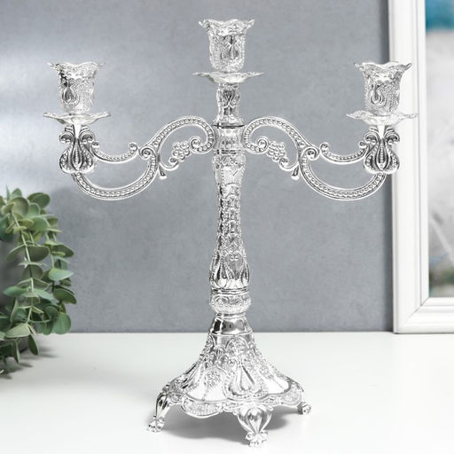 Металлический подсвечник на 3 свечи «Канделябр. Узорный», под серебро, 13×30×28 см