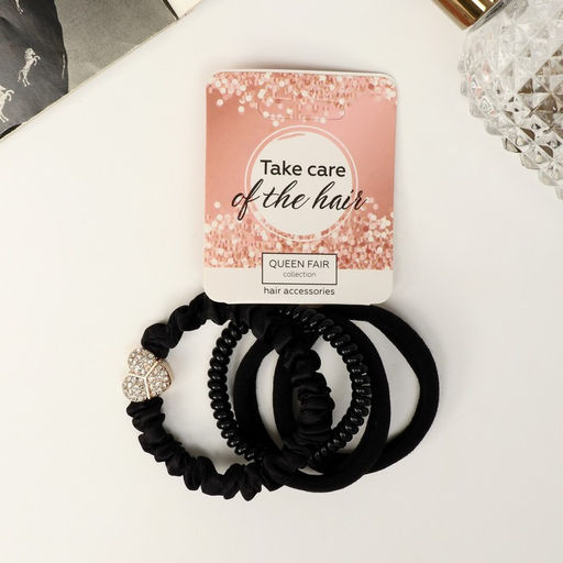 Цена за 6 шт. Резинка для волос QF «Милена», сердце блеск, 4 см, набор 4 шт., МИКС