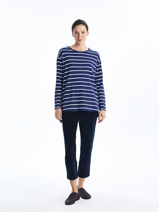 Bisiklet Yaka ?izgili Kad?n Ti??rt