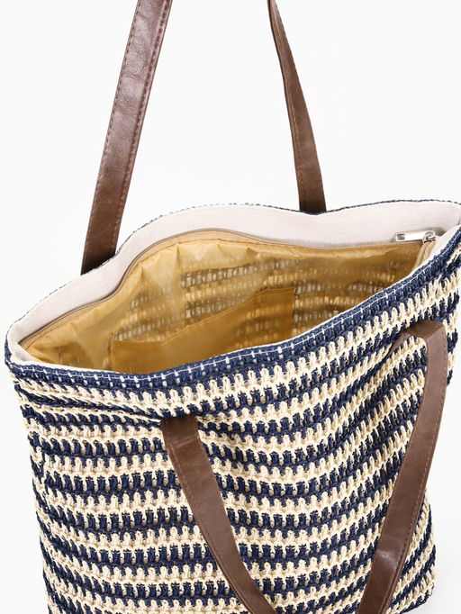 Сумка пляжная на молнии, на подкладке, белая/синяя - Simaland фото 6