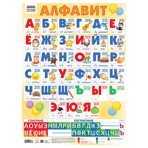 Плакат обучающий "Алфавит" 440*600мм (ПА2_60478, "ТРИ СОВЫ")