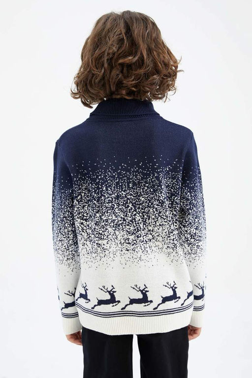 Свитер с воротником на рождественскую тематику для мальчика - Defacto фото 5