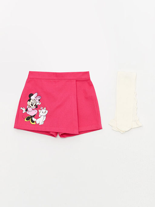 Minnie Mouse Bask?l? K?z Bebek ?ort Etek ve K?lotlu ?orap