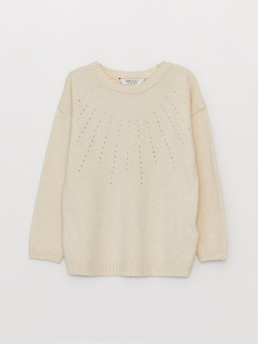 Bisiklet Yaka Ta? Bask?l? Uzun Kollu K?z ?ocuk Triko Kazak - Waikiki фото 3