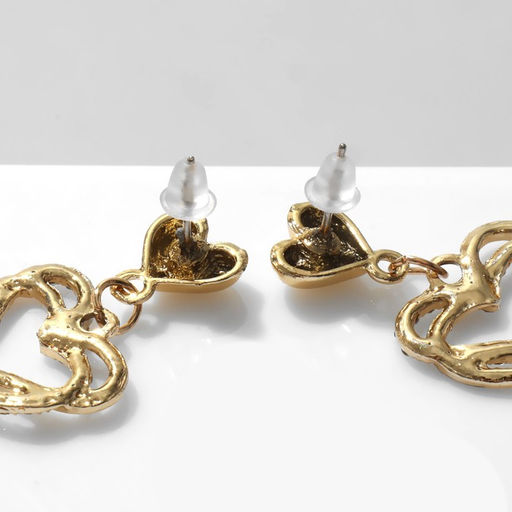 Серьги со стразами Сердца связанные, цвет белый в золоте - Queen fair фото 2