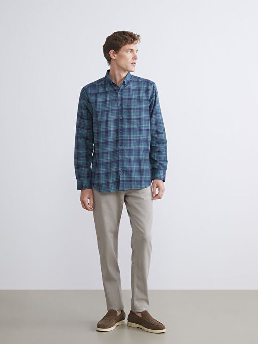 Regular Fit Uzun Kollu Ekose Gabardin Erkek G?mlek