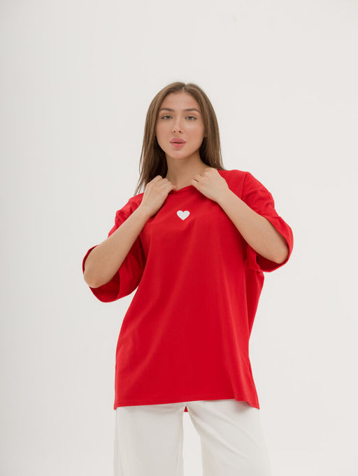 256 Оверсайз футболка, красный с сердечком