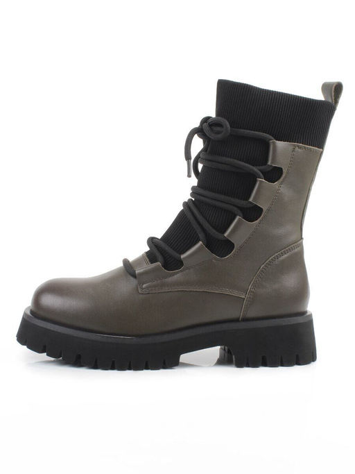 01-XKL21-195R DK. GREEN Ботинки демисезонные женские (натуральная кожа, байка)