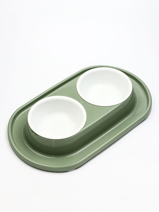 Миска двойная для животных «Мур-мяу», 300 мл, на подставке, пластик, цвет фисташковый