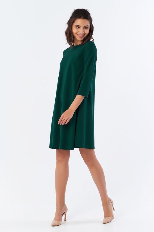 Платье короткое свободное темно-зеленое