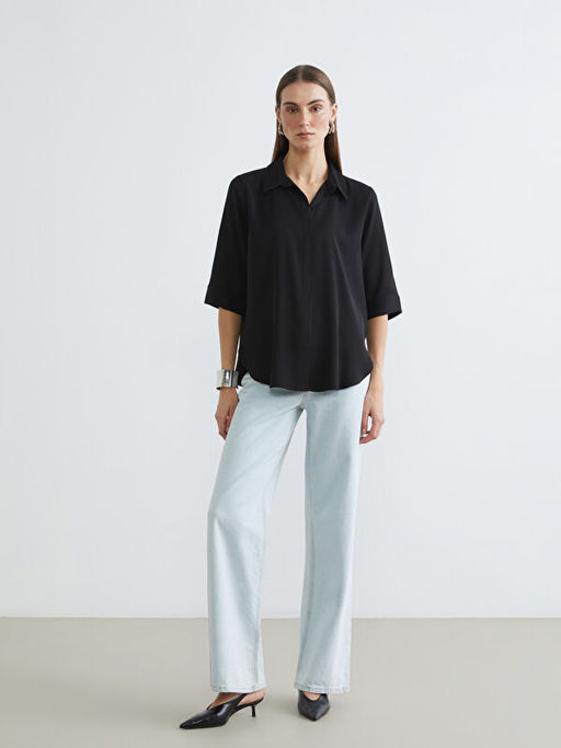 G?mlek Yaka Saten Bluz