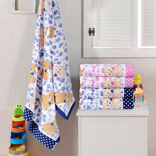 "Япония-2078" Полотенце махровое 50х90см, плотность 300гр/м2, 100% хлопок, "Мишки", розовый, Bolangde (Китай)