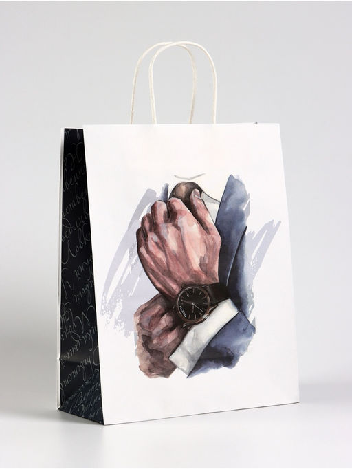 Цена за 2 шт. Пакет подарочный крафт Джентльмен, 25?12?32 см