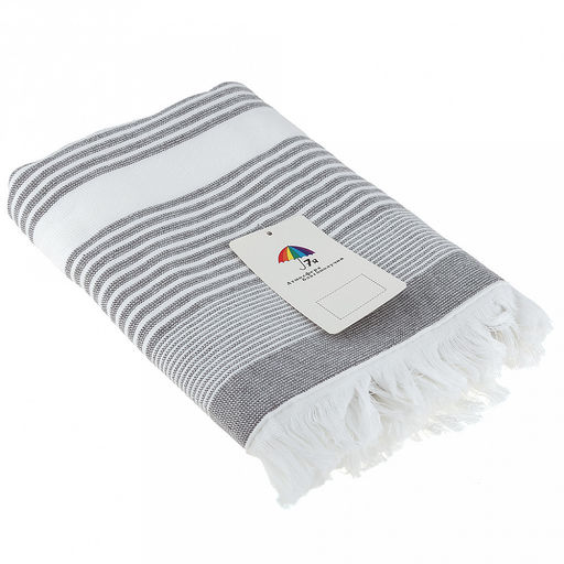 Полотенце махровое "Полосатый рейс" 50х90см, хлопок 100%, с бахромой, серый (Китай)