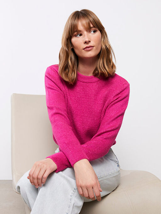 Bisiklet Yaka D?z Uzun Kollu Kad?n Triko Kazak