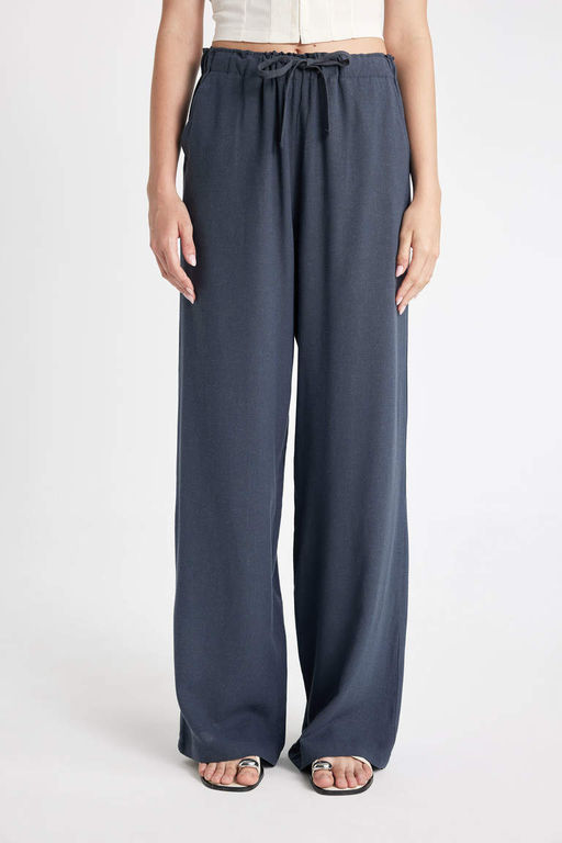 Широкие брюки с тремя карманами, нормальной талией, стандартной длины, брюки из смесового льна - Defacto фото 8