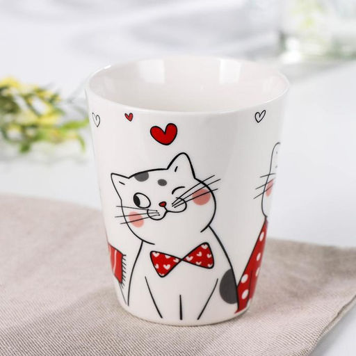Кружка фарфоровая Доляна Котики, 320 мл, цвет белый  фото 3