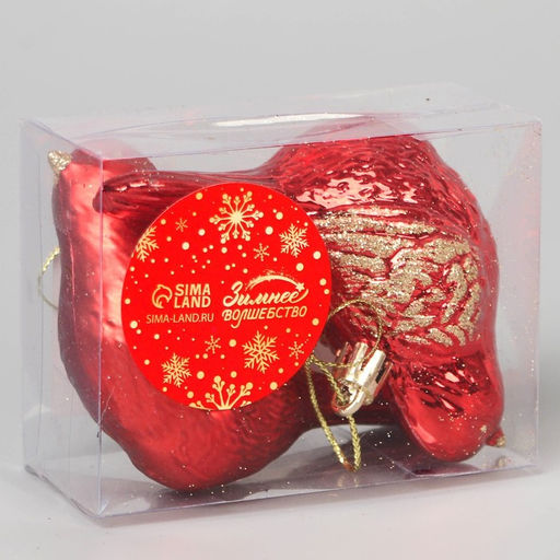 Цена за 2 шт. Ёлочные игрушки 2 шт. Зимнее волшебство. Пташка пластик, 710 см, красный  фото 2