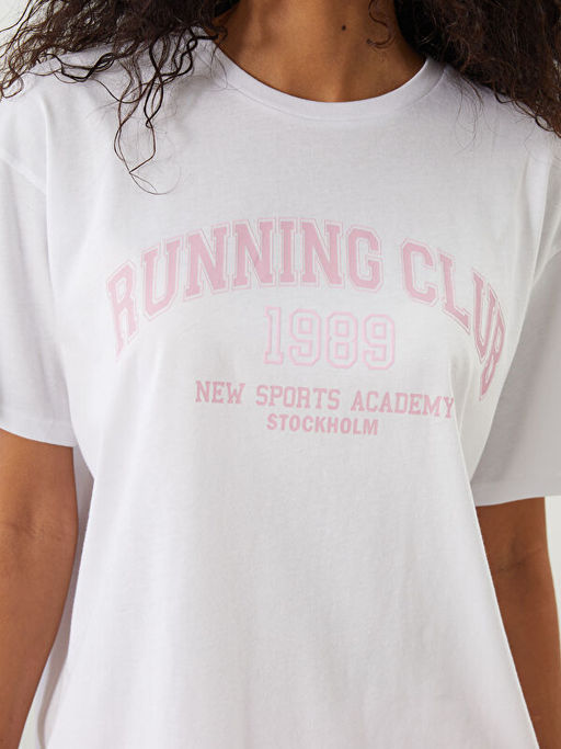 Bisiklet Yaka Bask?l? Kad?n Spor Ti??rt