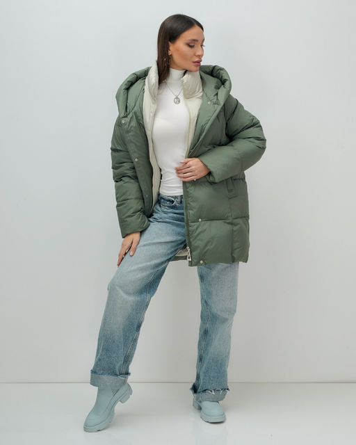 Куртка двубортная женская зимняя с капюшоном цвета хаки 7736Kh Бренд: Visdeer  фото 20