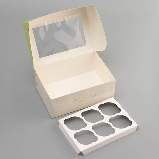 Цена за 5 шт. Коробка для 6 капкейков с окном, 8 марта, 25?17?10 см
