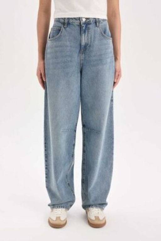 Baggy Fit Yuksek Bel Uzun Jean Pantolon