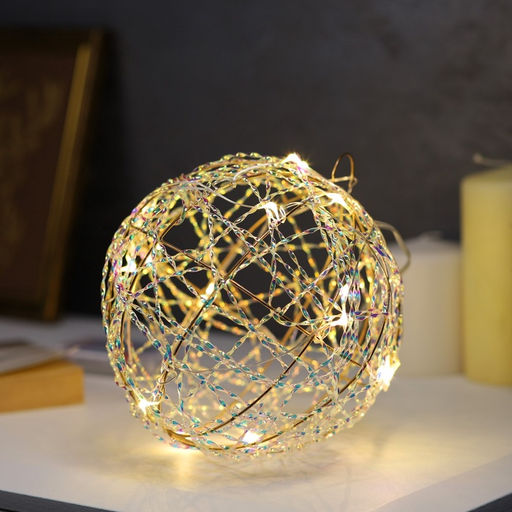 Подвеска световая Шар плетеный, 15 см, 15 LED, от батареек ААx2, свечение тёплое белое