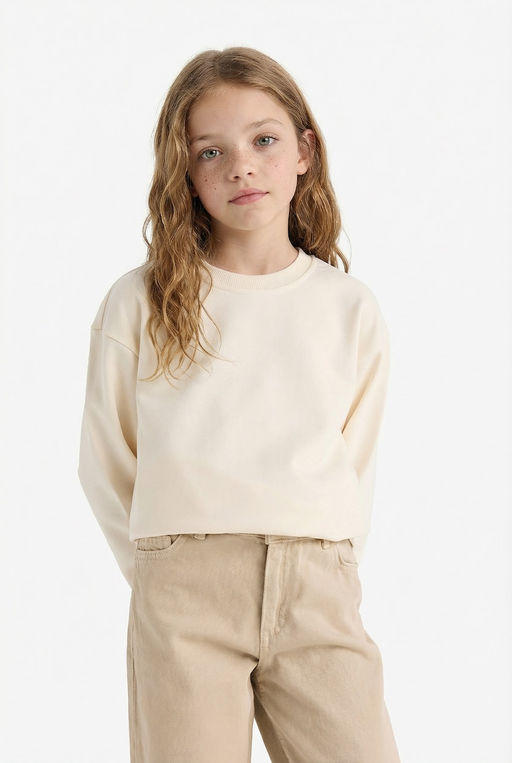 Relax Fit Pamuklu Basic Sweatshirt K_z _ocuk - Defacto фото 3